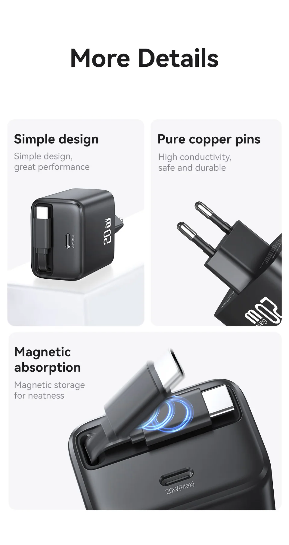 Bộ sạc nhanh USAMS CC233 20W GaN PD3.0+QC3.0 chính hãng