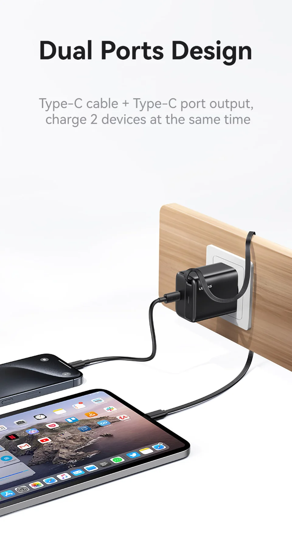 Sạc nhanh hai cổng Type-C và cáp Type-C cùng lúc 5V 3A