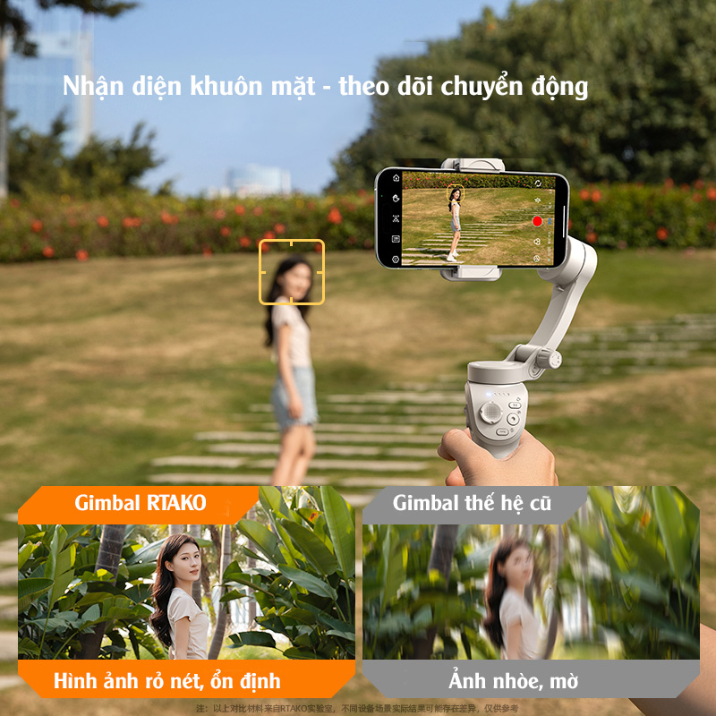 RTAKO M01 Gimbal - Cận cảnh đầu chống rung ba trục và kẹp điện thoại