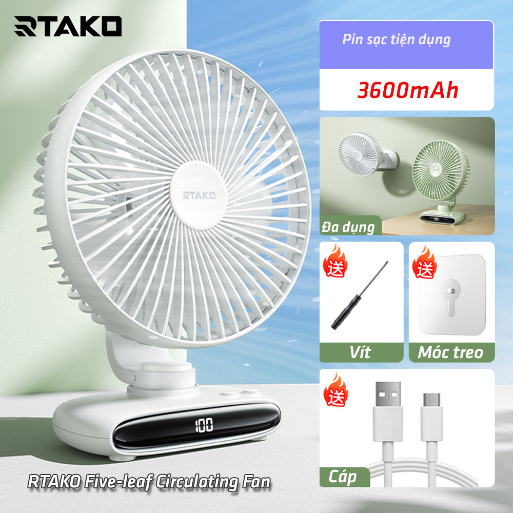 chube Quạt bàn Rtako 5 cánh mềm mại pin 3600mAh