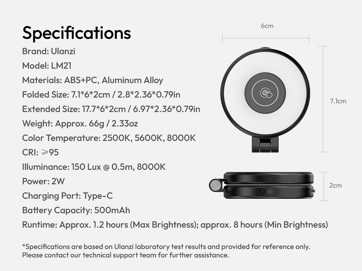 Kích thước thực tế bỏ túi và thiết kế gập gọn linh hoạt của Ulanzi LM21