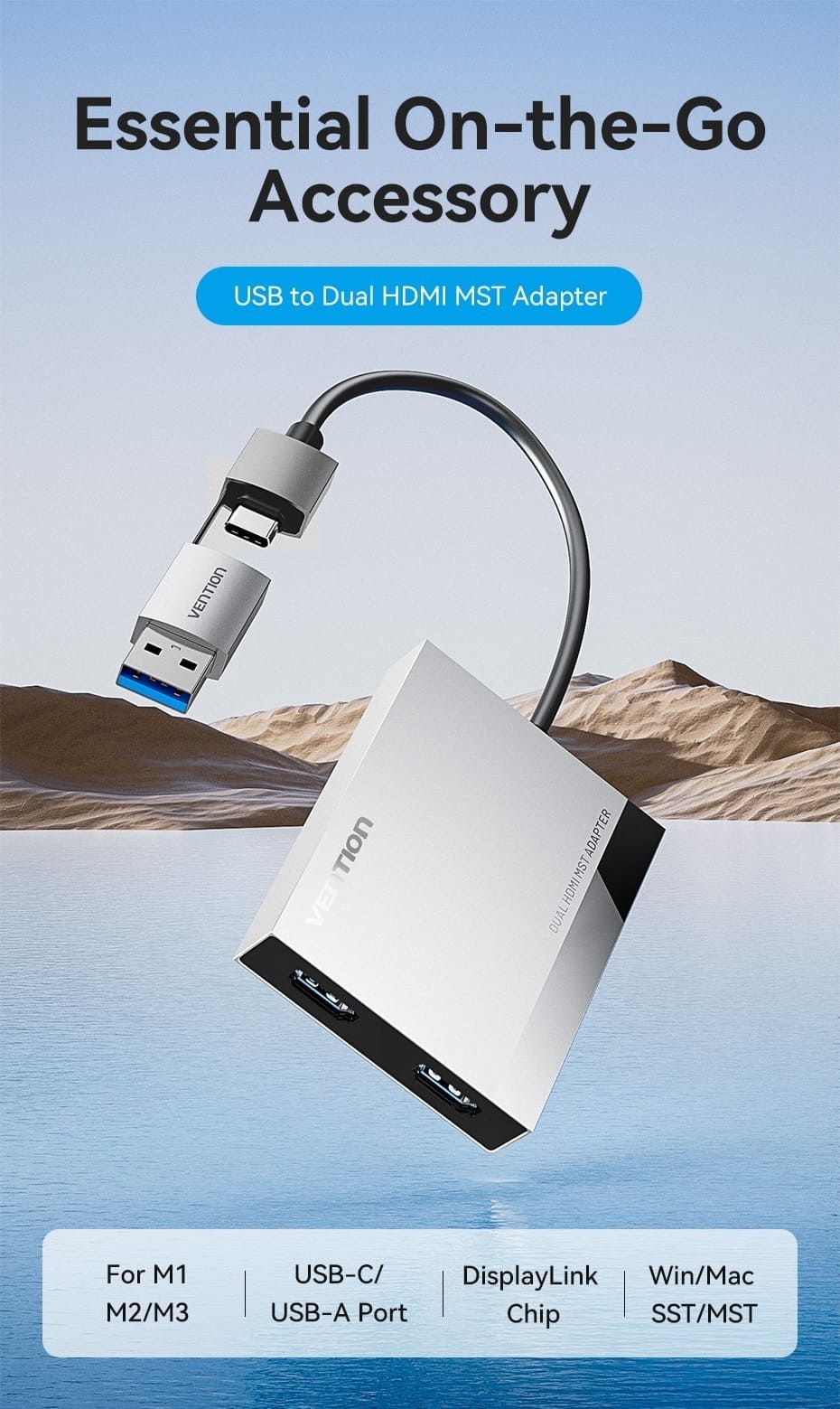 chube Bộ Chuyển Đổi USB/Type-C to Dual HDMI 4K MST VENTION ACX