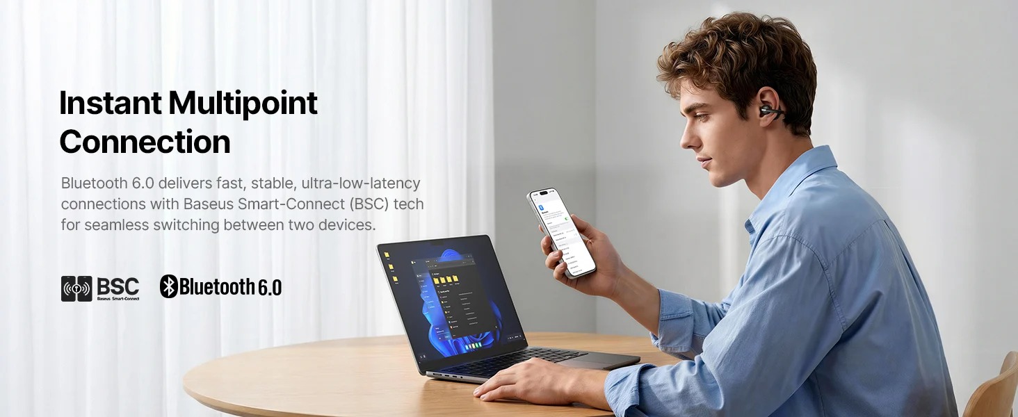 Phong cách hiện đại trẻ trung cùng tai nghe kẹp tai Baseus