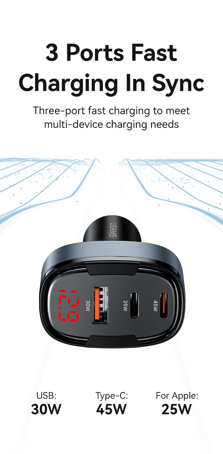 chube Tẩu sạc xe hơi Usams CC257 C42 100W 3 cổng