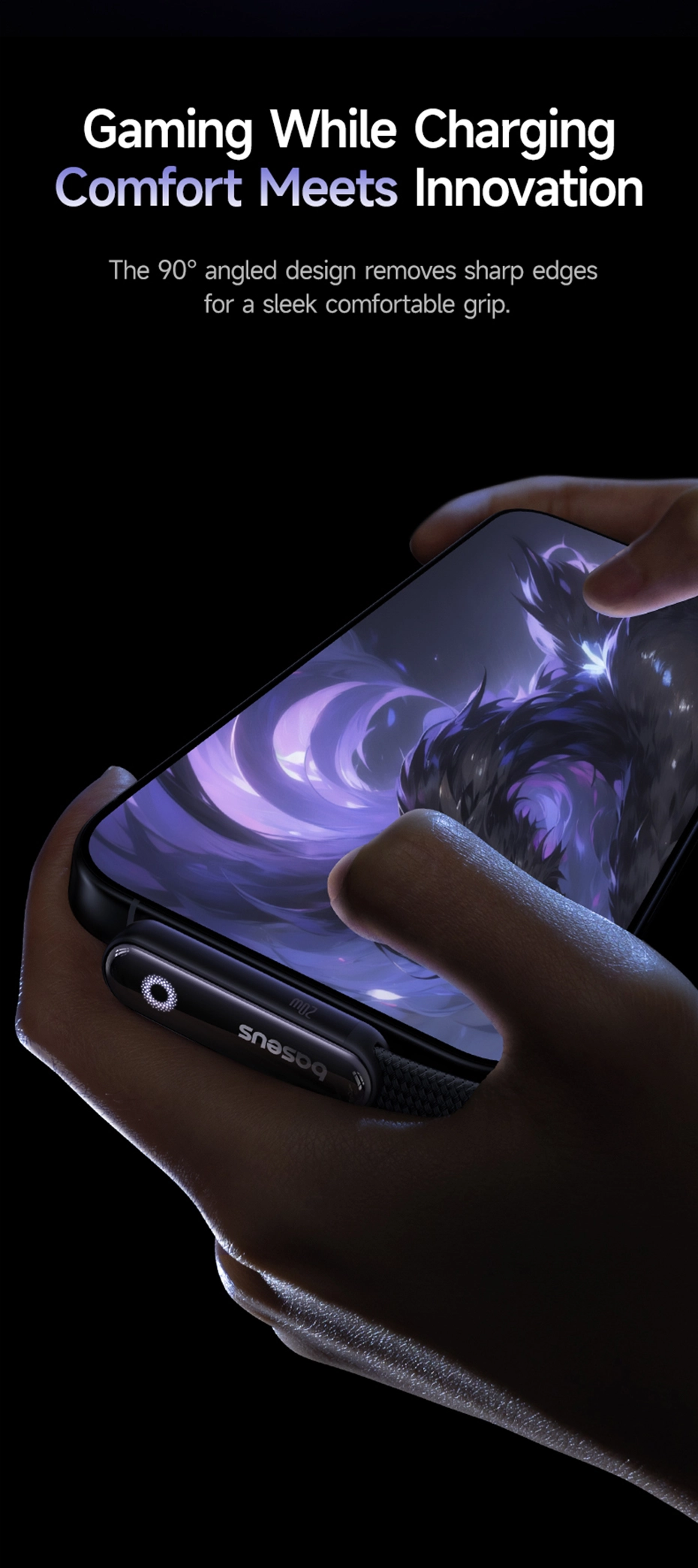 Cáp sạc Baseus MVP 3 20W - Cắm vào iPhone, góc 90 độ tiện lợi