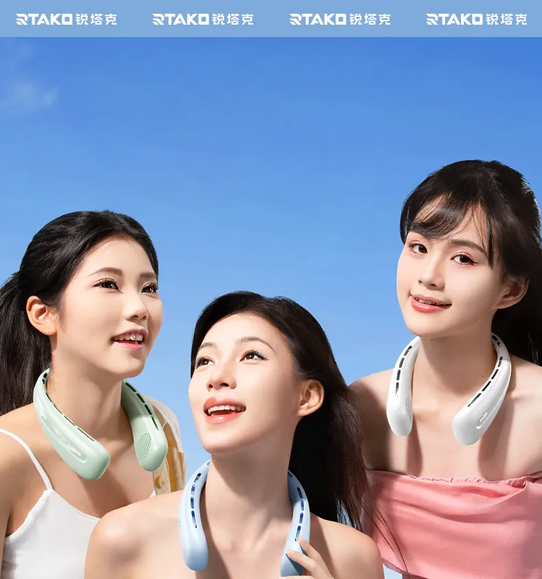 Quạt đeo cổ Rtako N03 Wide Ice Ring - Chụp cận cảnh, hiển thị rõ thiết kế vòng làm mát