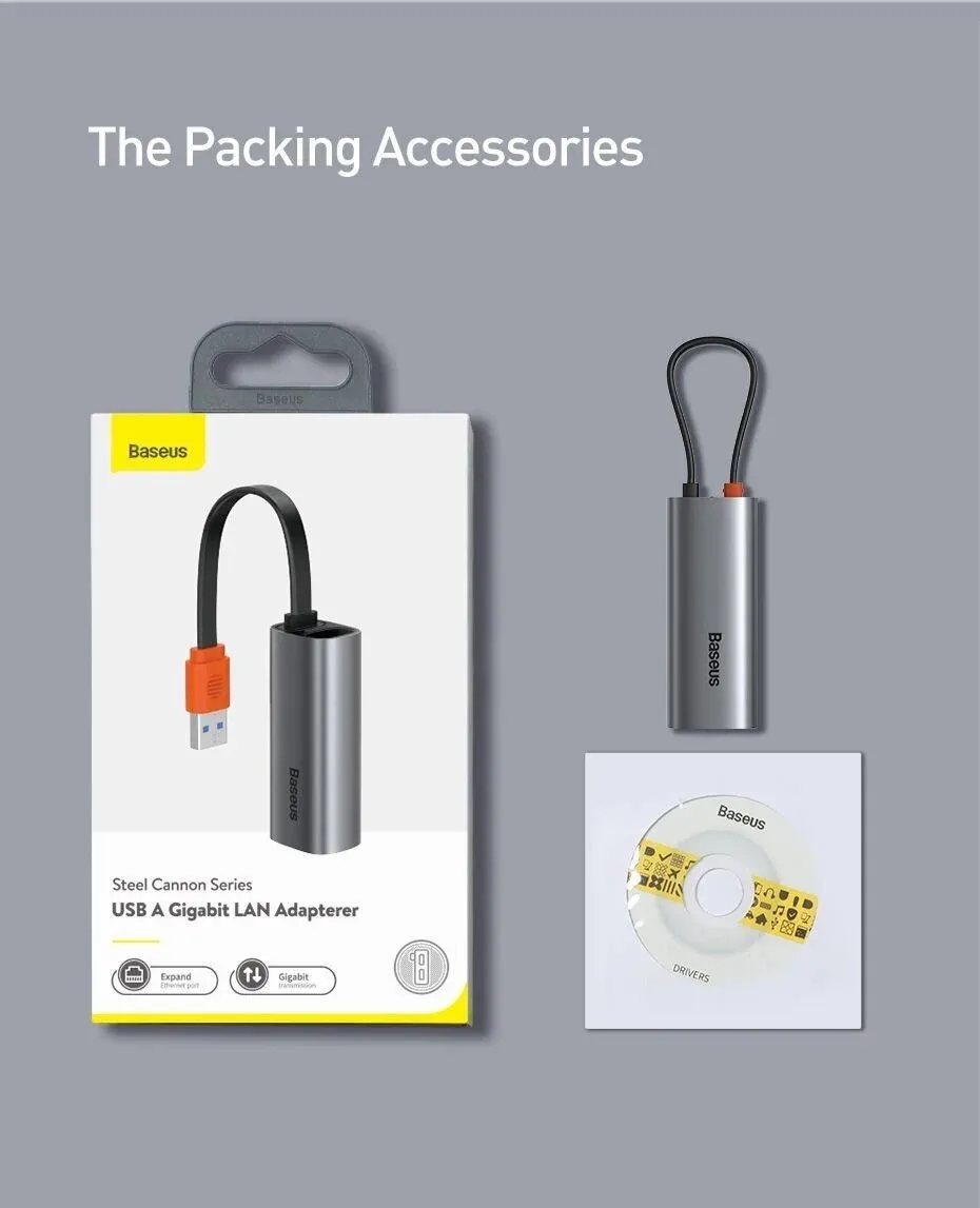 Đầu chuyển cổng USB sang LAN Baseus Steel Cannon Series USB-A - Tổng quan các tính năng