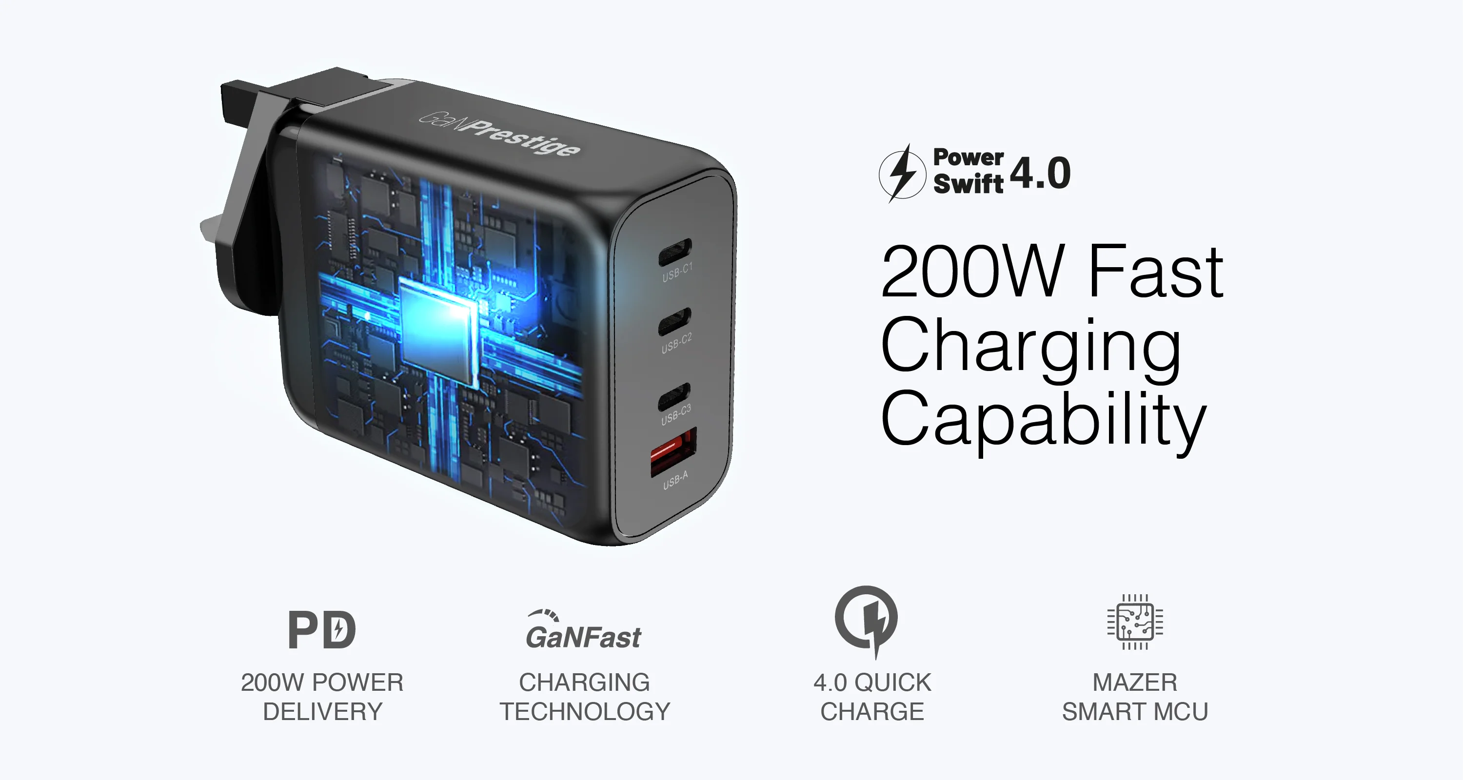 chube Củ sạc nhanh 200W Mazer Infinite Boost GaN3 PD&QC 3C 1A