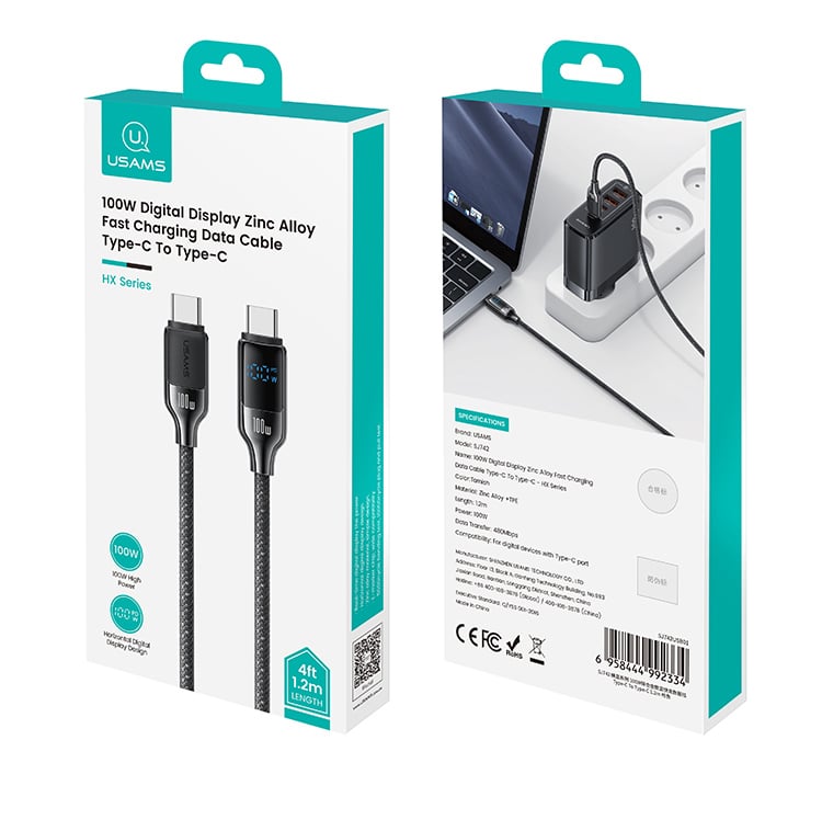 chube Cáp LED 100W USAMS SJ742 C to C Zinc Alloy HX Series