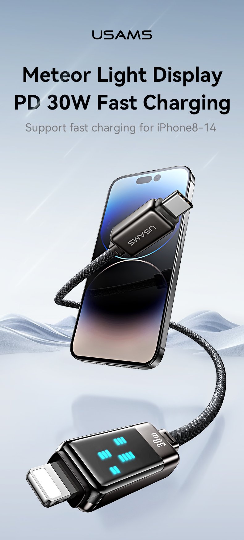 chube Cáp sạc nhanh USAMS SJ743 C To Lightning 30W Meteor Series