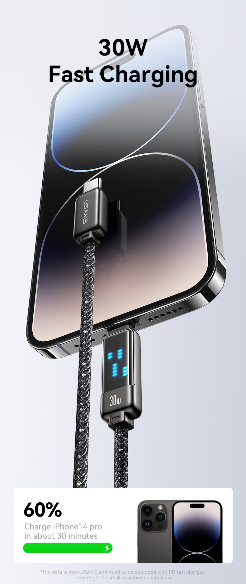 chube Cáp sạc nhanh USAMS SJ743 C To Lightning 30W Meteor Series