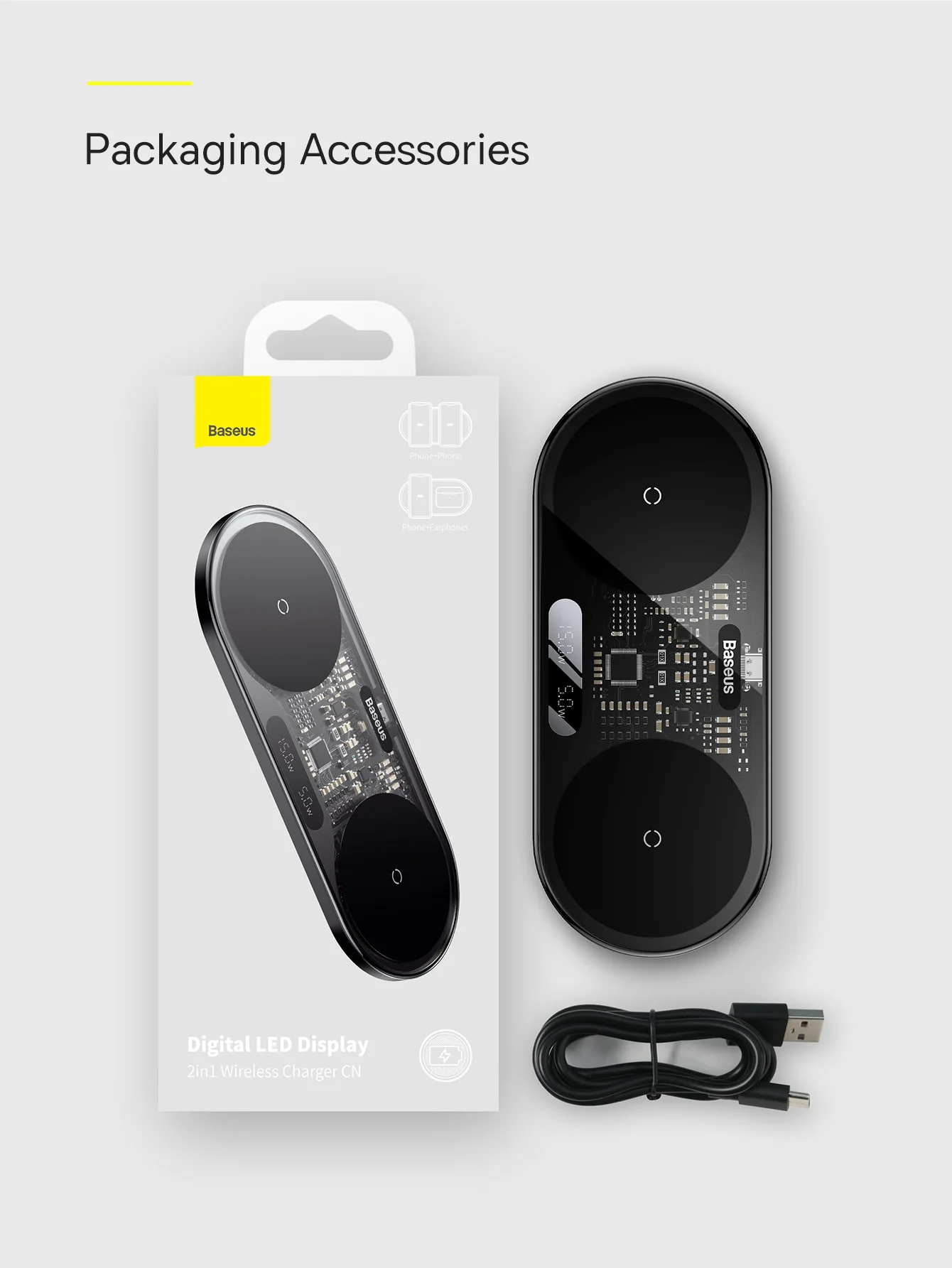 chube sạc không dây 2 trong 1 Baseus