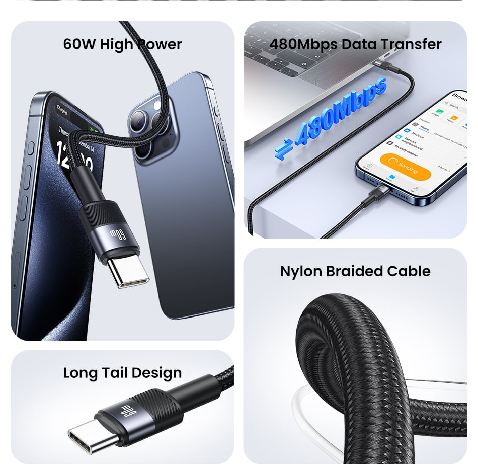 chube Cáp sạc 60W Usams SJ724 C to C Aluminum Alloy SY Series