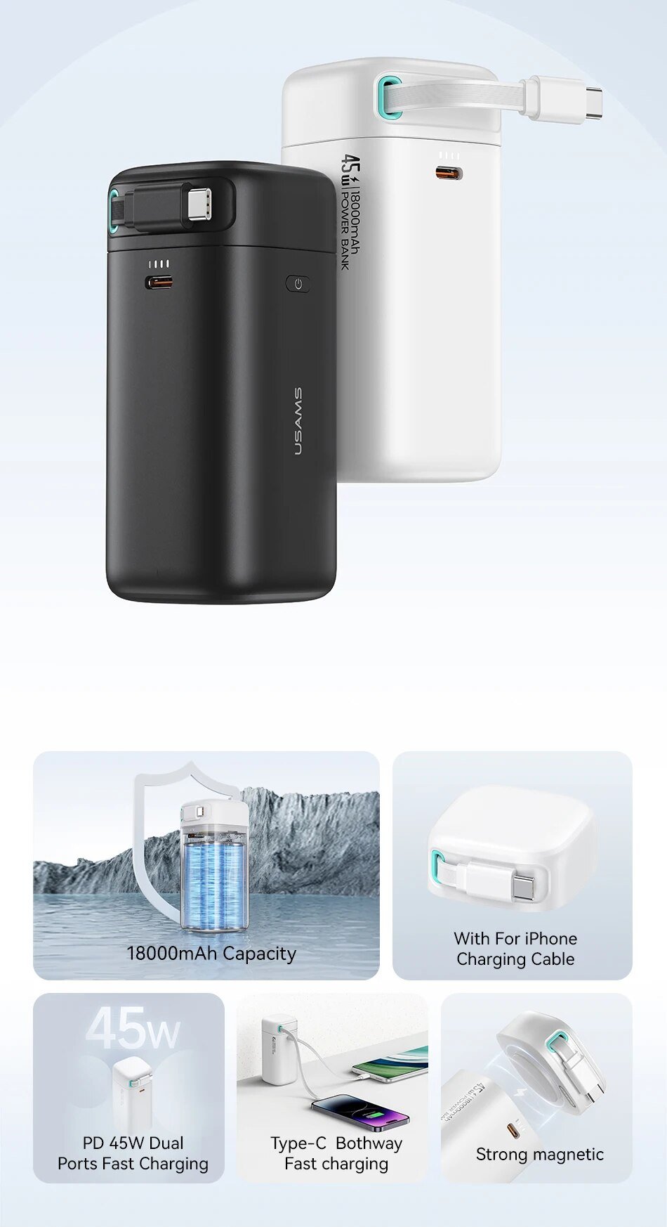 chube Pin Sạc Dự Phòng USAMS Magnetic 45W IP-PD 18000mAh