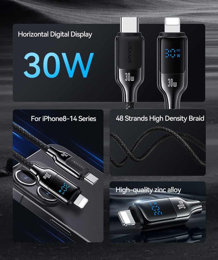 chube Cáp sạc nhanh USAMS SJ741 C To Lightning 30W HX Series