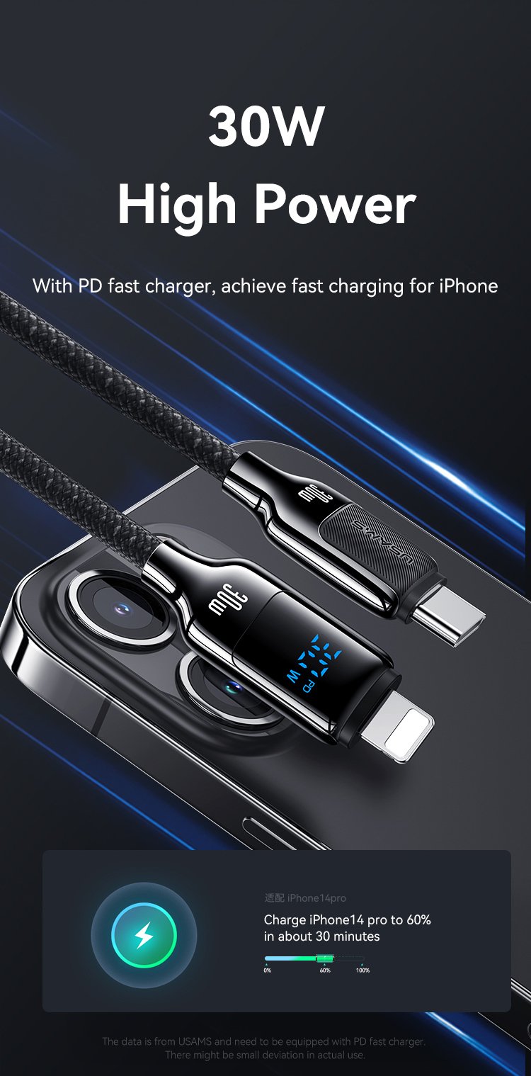 chube Cáp sạc nhanh USAMS SJ741 C To Lightning 30W HX Series