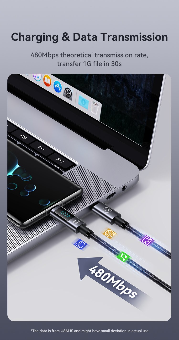 Cáp sạc USAMS SJ671 100W an toàn cho thiết bị