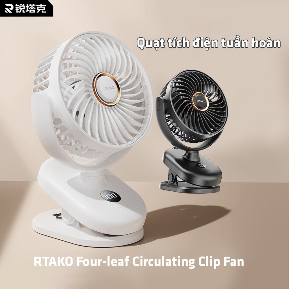 chube Quạt kẹp RTAKO 4 cánh tích điện xoay 360 độ