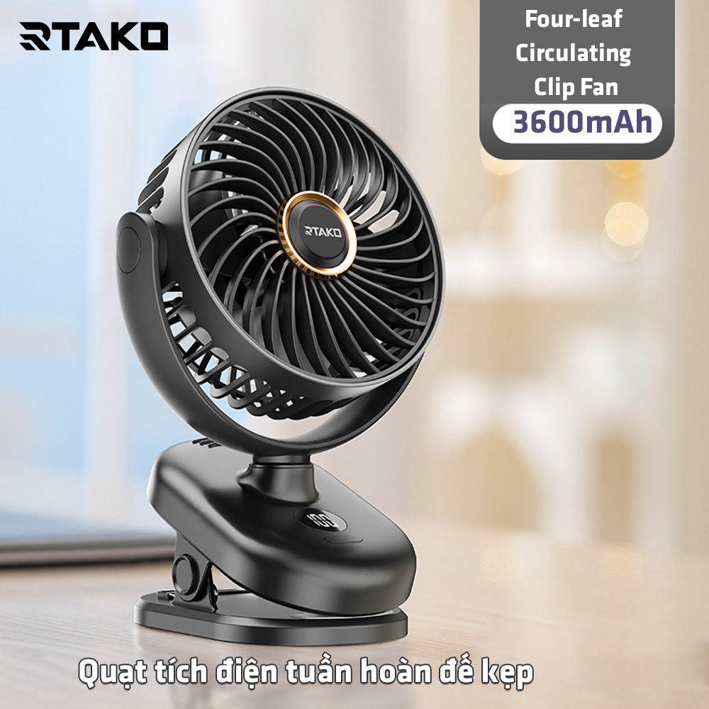 chube Quạt kẹp RTAKO 4 cánh tích điện xoay 360 độ