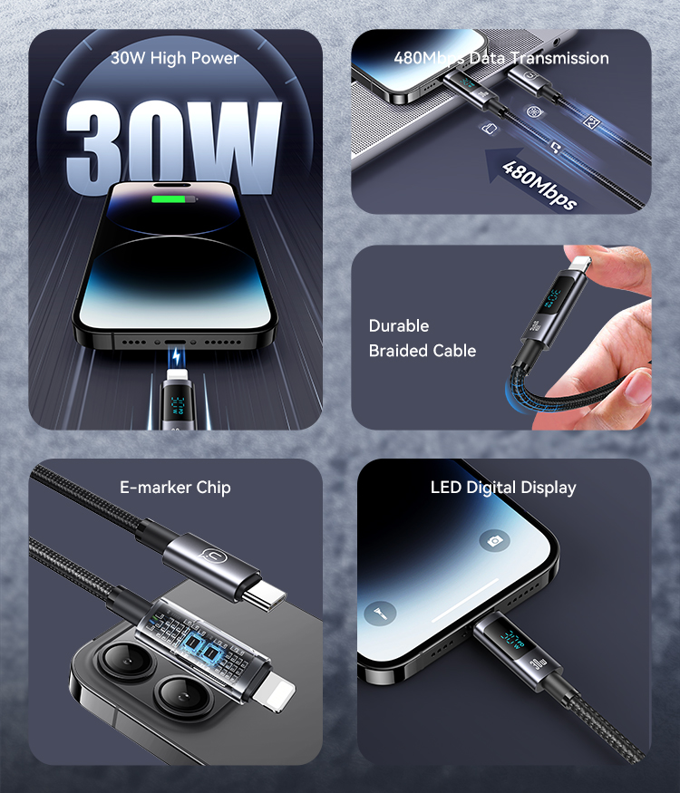 Đầu cáp Type-C to Lightning USAMS SJ672 với màn hình LED