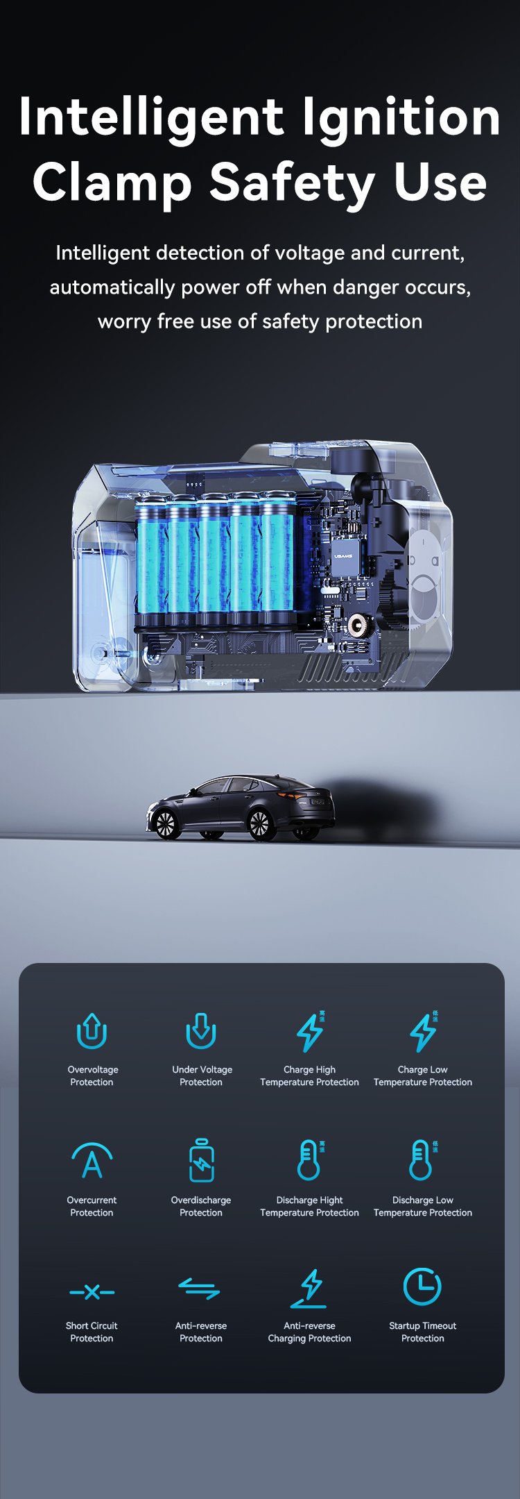 chube Kích bình kiêm bơm lốp ô tô USAMS ZB287 1000A 8000mAh