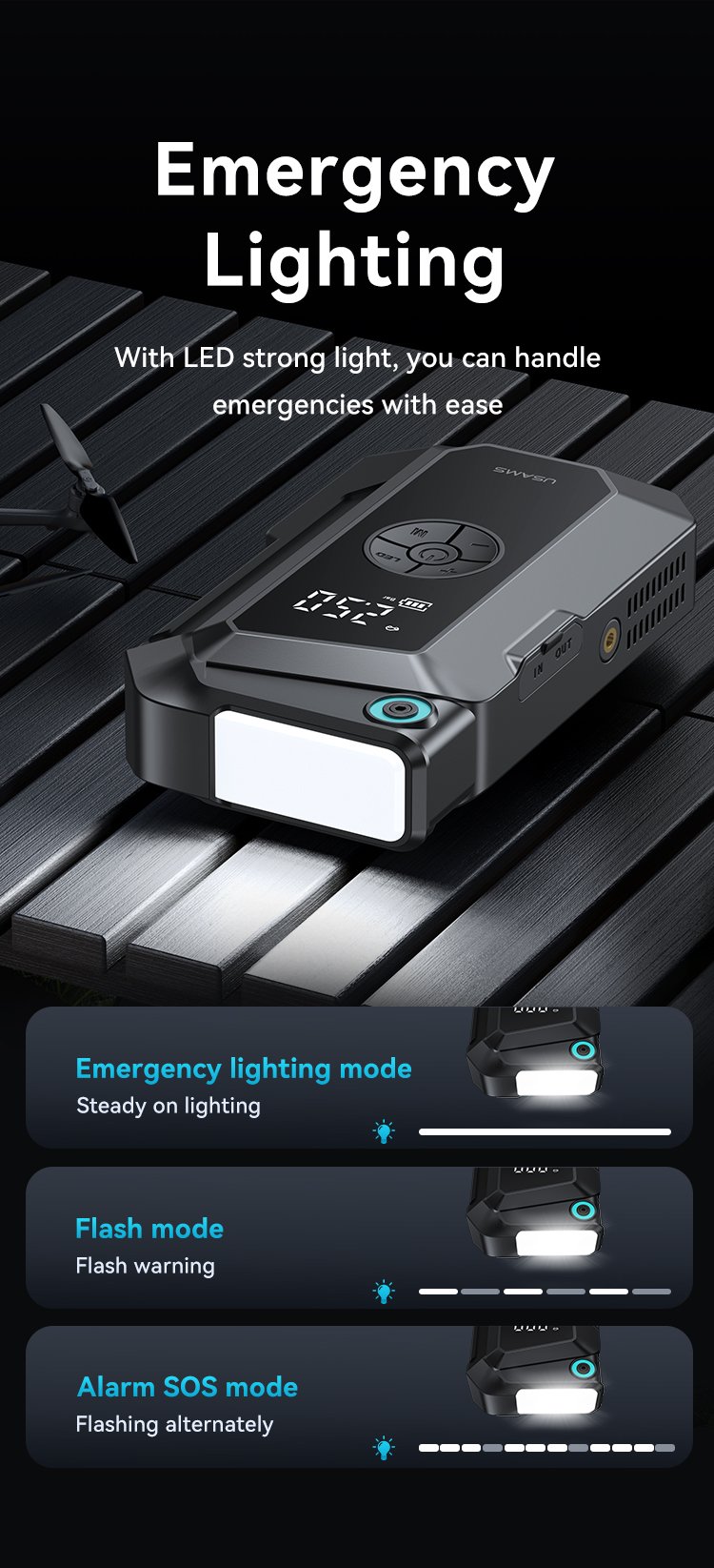 chube Kích bình kiêm bơm lốp ô tô USAMS ZB287 1000A 8000mAh