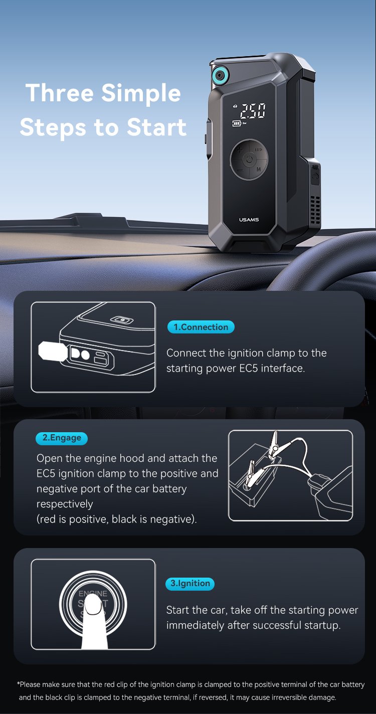 chube Kích bình kiêm bơm lốp ô tô USAMS ZB287 1000A 8000mAh