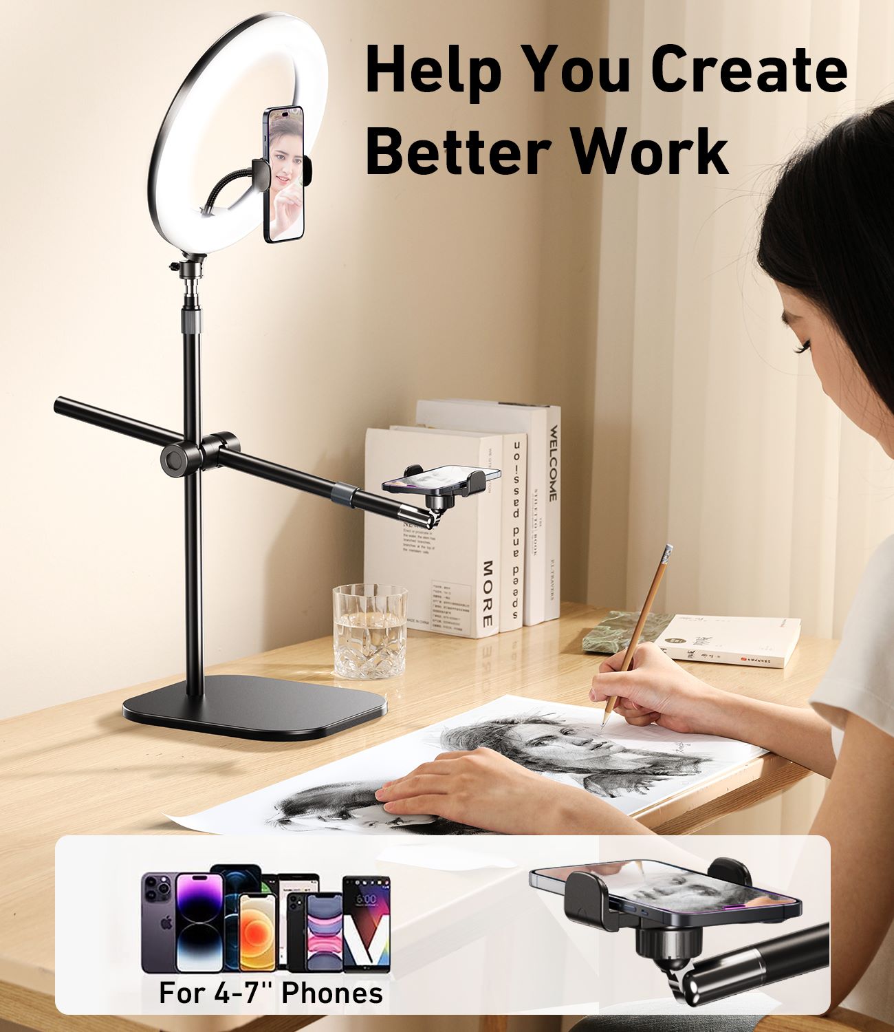 chube Đế giữ điện thoại Rtako ZJ-FP02 55cm kèm đèn Streaming 13in