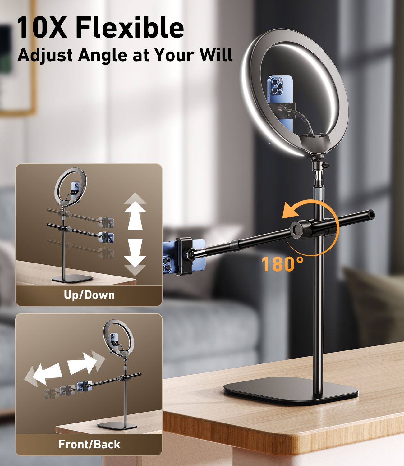 chube Đế giữ điện thoại Rtako ZJ-FP02 55cm kèm đèn Streaming 13in