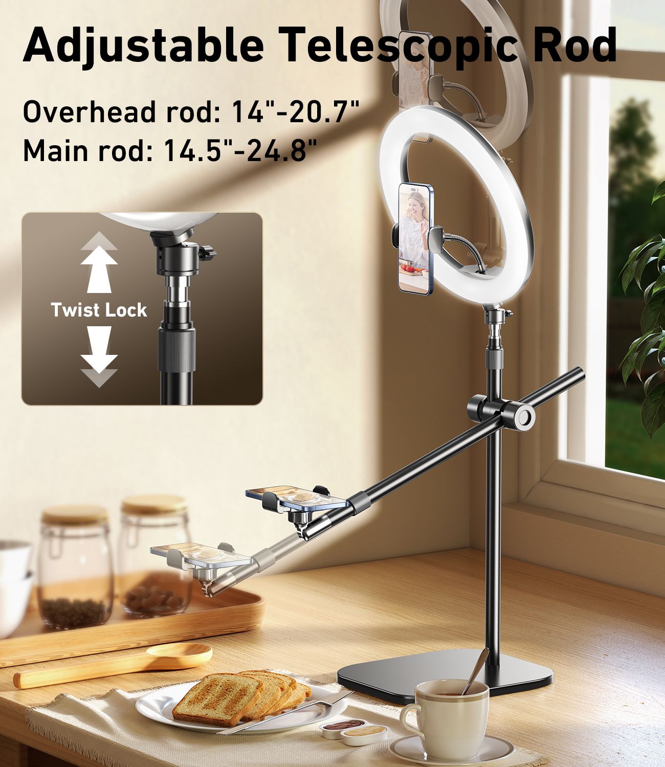 chube Đế giữ điện thoại Rtako ZJ-FP02 55cm kèm đèn Streaming 13in