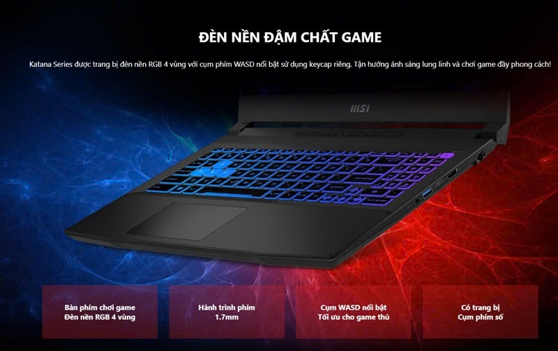 Bàn phím của laptop MSI Katana 15