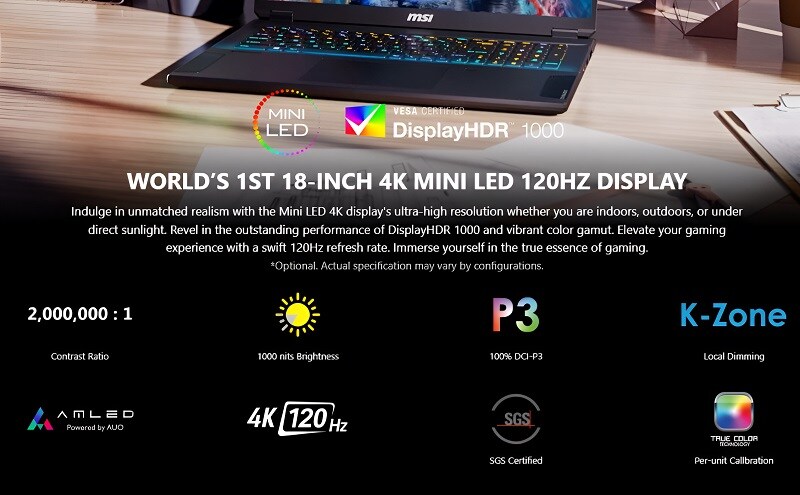Màn hình của laptop MSI Stealth 18 AI Studio