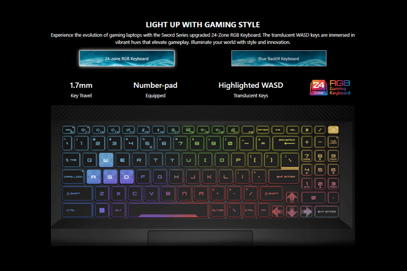 MSI Sword 16 HX - keyboard