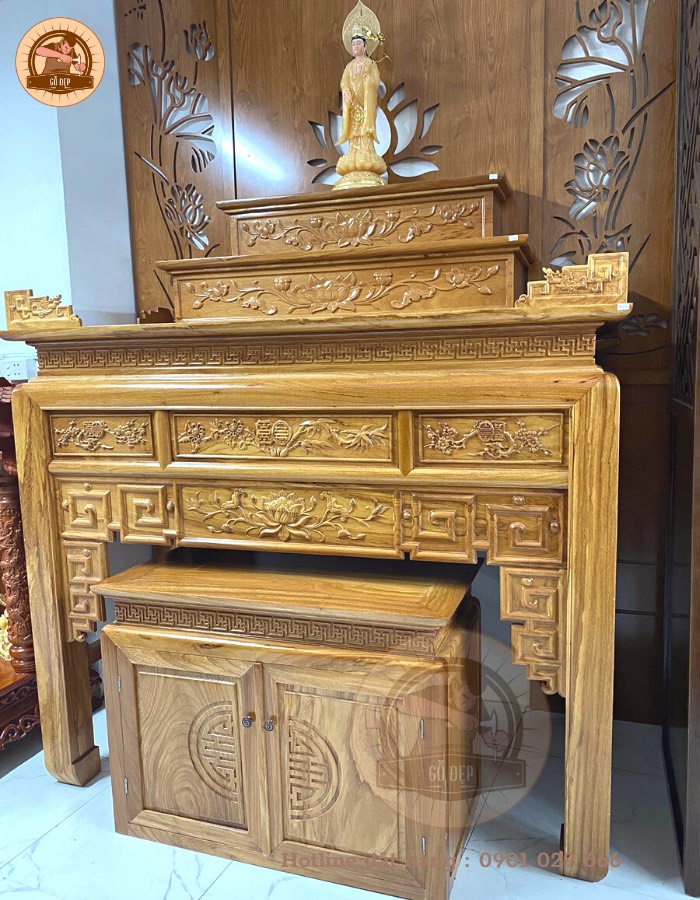 Bàn Thờ Gỗ Đẹp KT: 153 x 81 x 127 Bục cấp 1: 107 x 40 x 20 Bục cấp 2: 89 x 20 x 20
