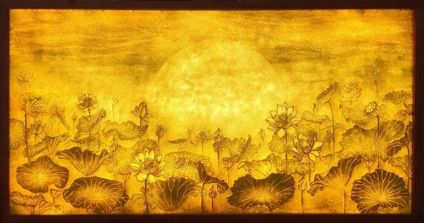 Tranh giấy dừa hoa sen chất lượng bền đẹp