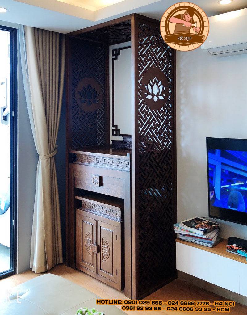 Mẫu bàn thờ đứng kết hợp vách ngăn phòng thờ