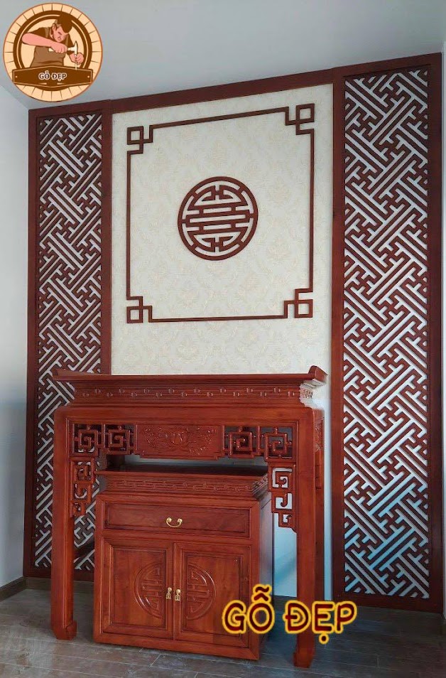 Thi công thực tế bàn thờ 1530 cùng với vách ngăn