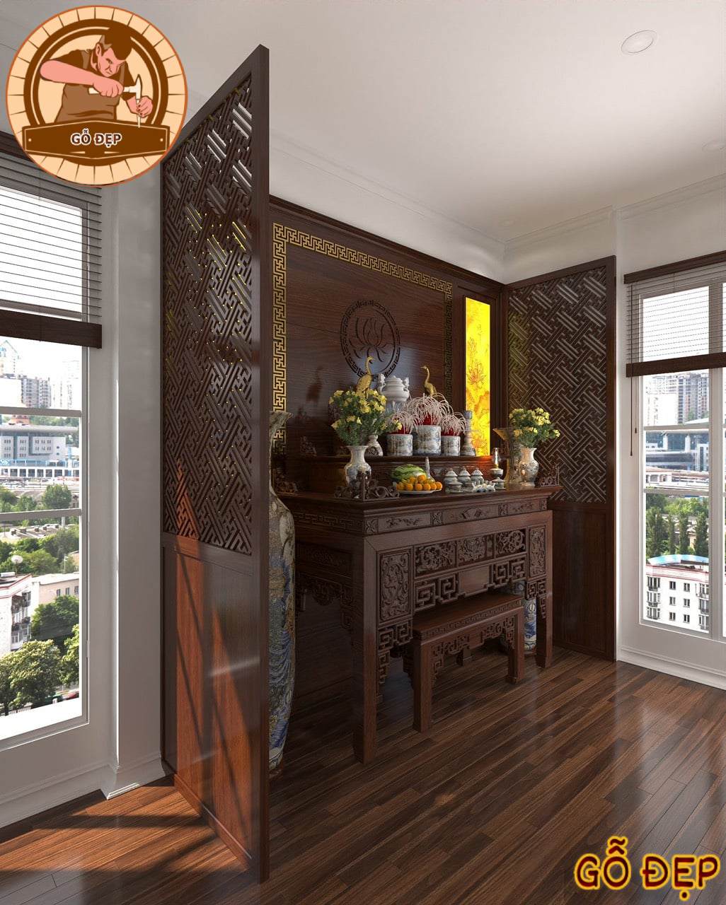 Hình ảnh thiết kế Án Gian Thờ 3D trước khi khi thi công.