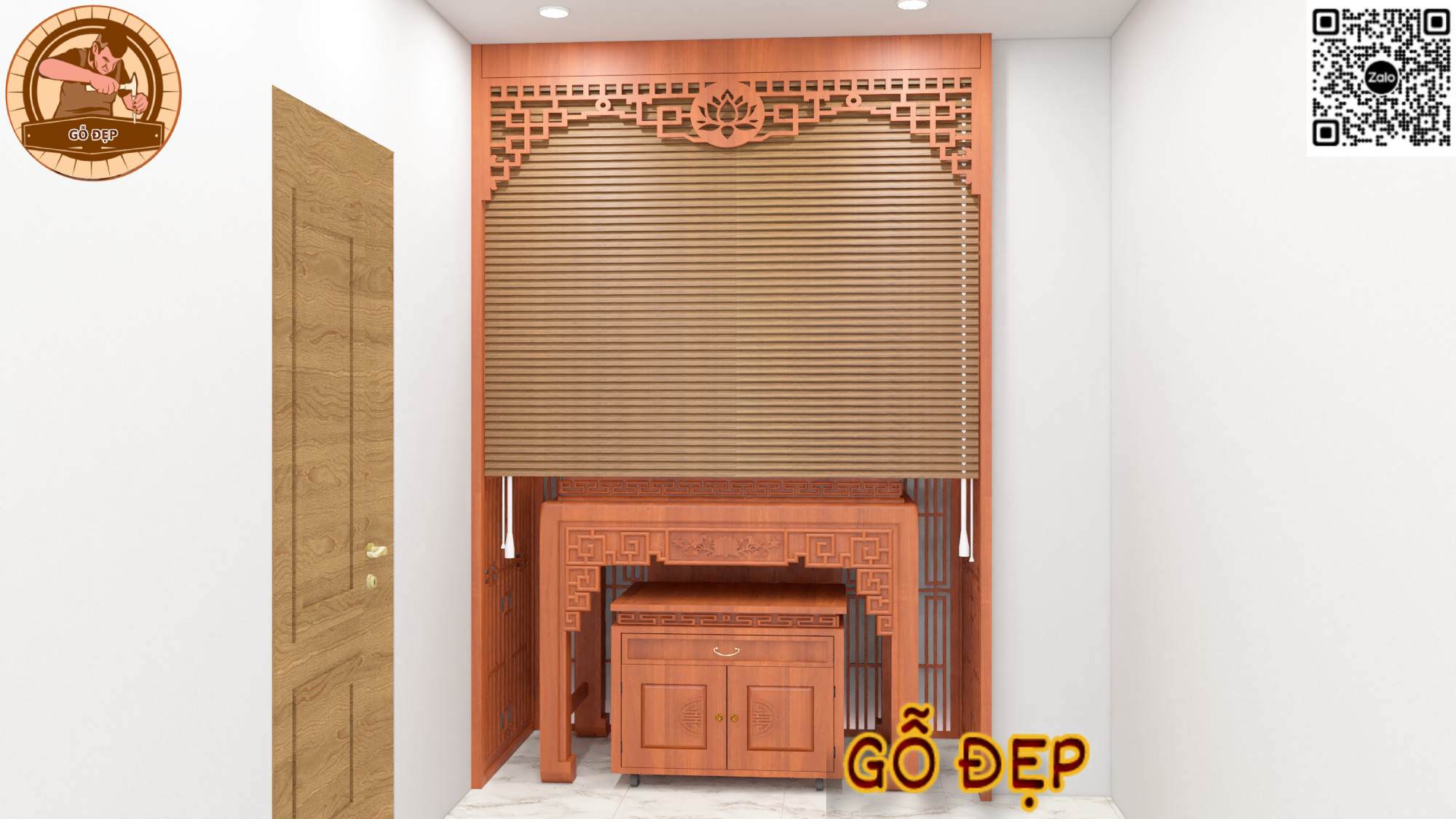 Bàn thờ kết hợp vách ngăn kéo tạo không gian yên tĩnh