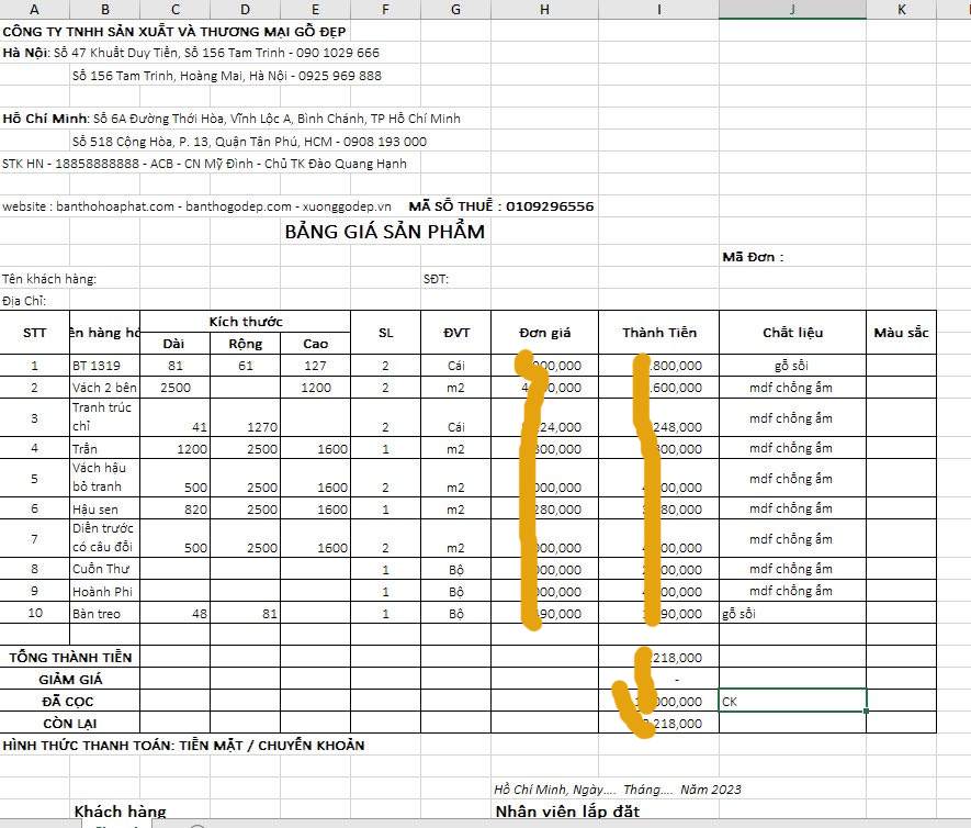 Hóa đơn mua sản phẩm
