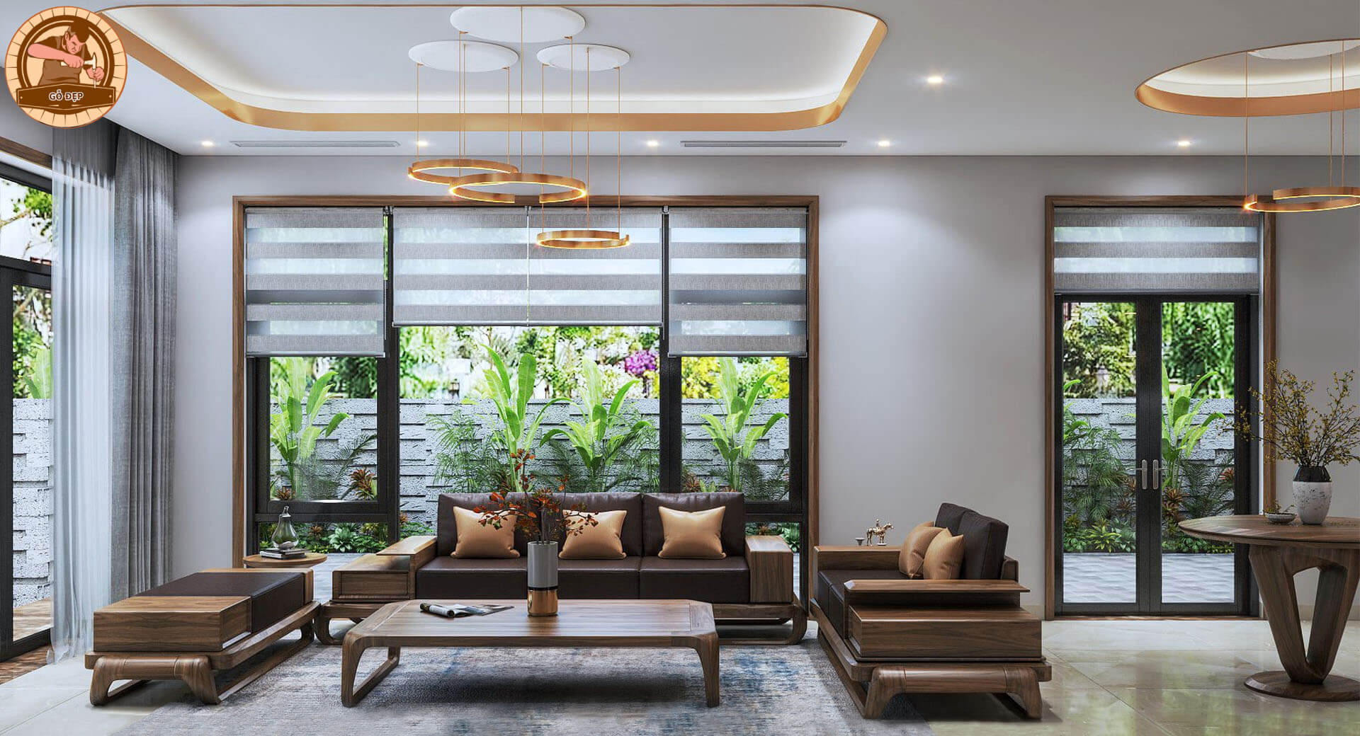 Mẫu bàn ghế phòng khách gỗ óc chó giá rẻ