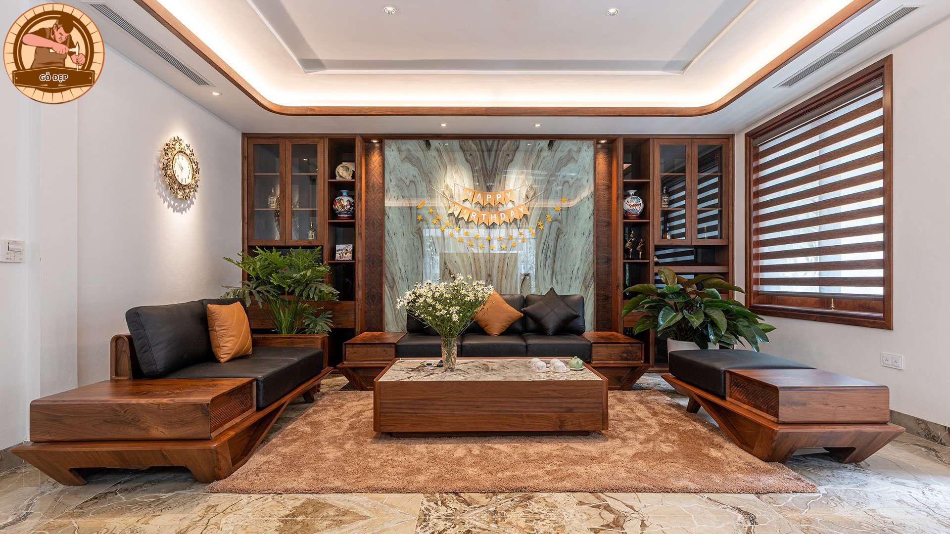 Bàn ghế gỗ óc chó cao cấp trong phòng khách