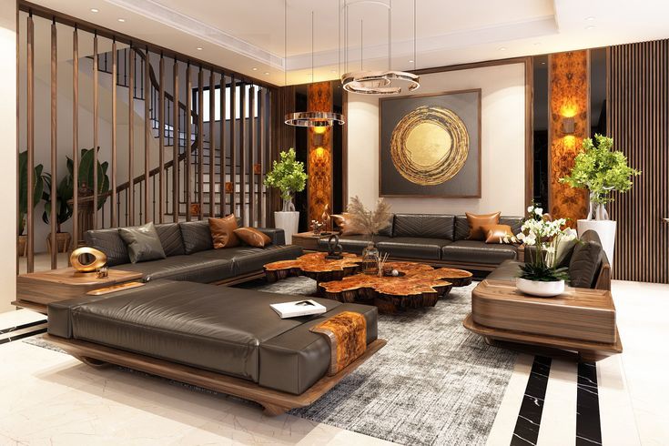 Mẫu sofa gỗ óc chó nguyên khối hiện đại