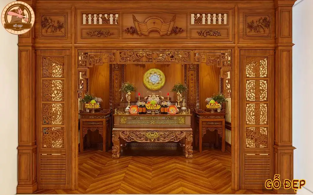 Kích thước vách ngăn bàn thờ gỗ óc chó chuẩn phong thủy