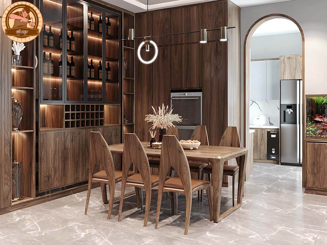 Bộ bàn ghế ăn gỗ óc chó cao cấp