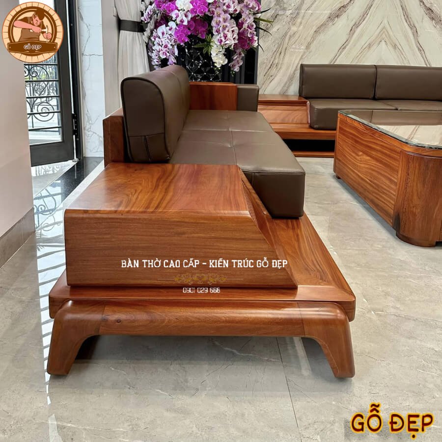 Bàn ghế sofa gỗ gõ hiện đại sf33 - mẫu mới nhất hiện nay 