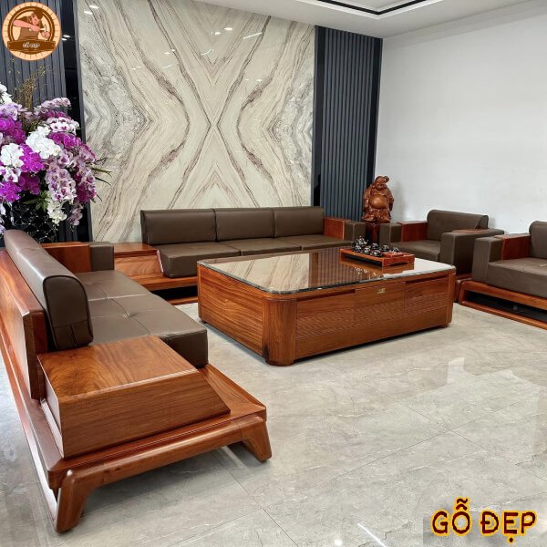 Bàn ghế sofa gỗ gõ đỏ hiện đại SF 33 sang trọng