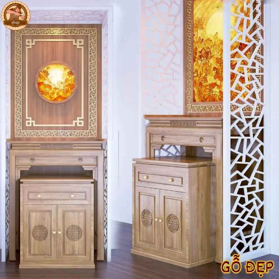 Bàn thờ chung cư với thiết kế tinh tế, bắt mắt