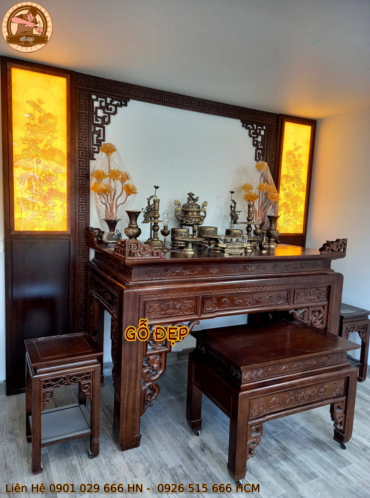 Án gian thờ gỗ gụ Lào sang trọng