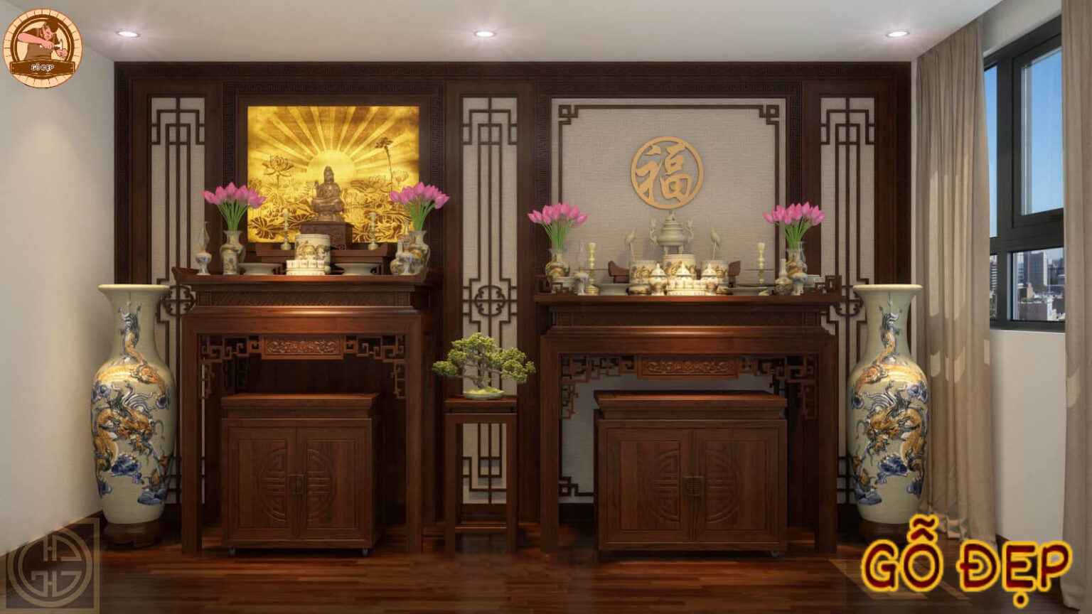 bàn thờ phật quan âm hiện đại với thiết kế tinh tế